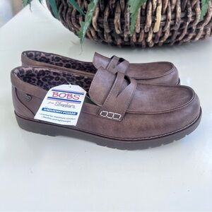 NWT BOBS SKETCHERS Vegan Penny Loafers Sz 10 Brown Memory Foam Comfort